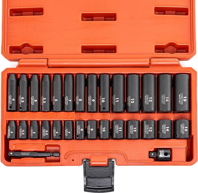 NEIKO 02481A 1/4" Drive Impact Socket Set, 30 Piece, Metric Sizes 4 – 15 MM by NeikoTools