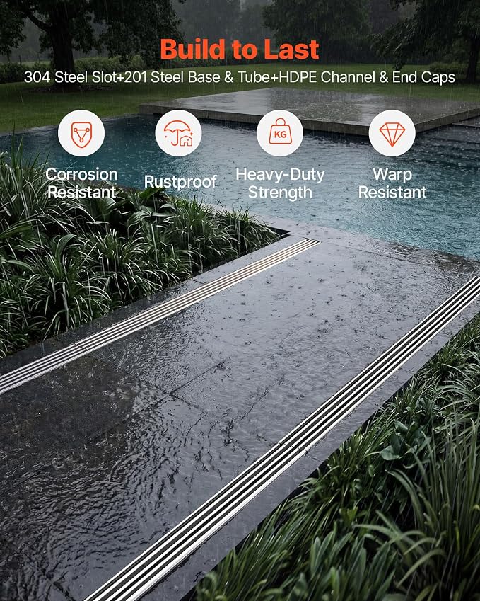 VEVOR Trench Drain, 39.7 x 5.8 x 10.6 in, 3 Pack Linear Drainage Channel - Image 4