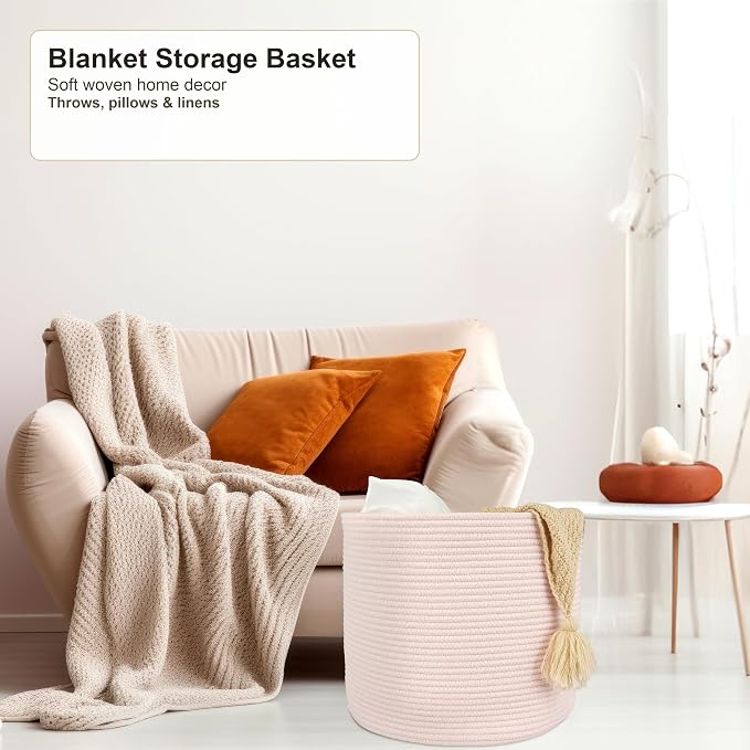 XUANGUO Cotton Rope Basket For Girls Kids 16”X14” pink | Baby Laundry Baskets - Image 5