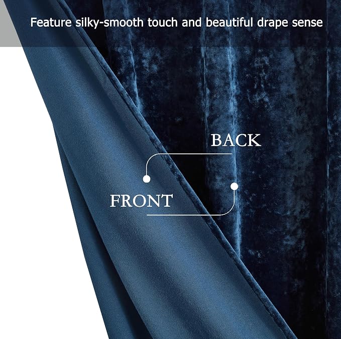 Chezmoi Collection Lux Navy Blue Crushed Velvet Curtains 2 Panel Set - Image 4