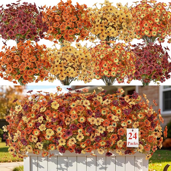 Alupssuc 24 Bundles Artificial Fall Flowers, UV Resistant Faux Mums Porch | by Alupssuc