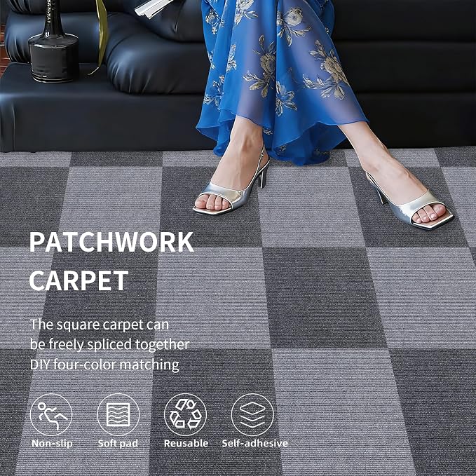 15pc 12" x 12" Self-Adhesive Carpet Tiles, Economical Temporary Flooring - Image 6