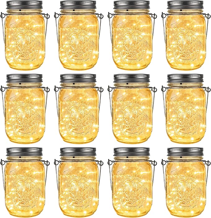 GIGALUMI Solar Mason Jar Lights, 12 Pack 30 Led String Fairy Lights | Garden by GIGALUMI