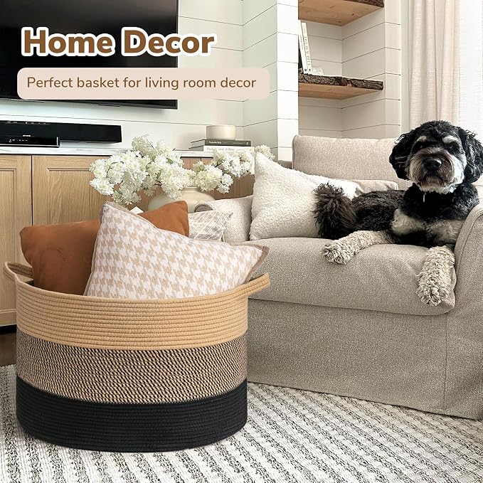 INDRESSME XXXLarge Woven Rope Blanket Basket Living Room, 90L | 21.7" x 13.8" - Image 2