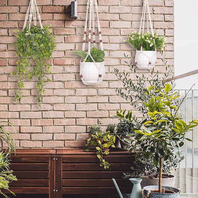 YIBOT 3 Pack Macrame Plant Hangers Hanging Planters - Image 8