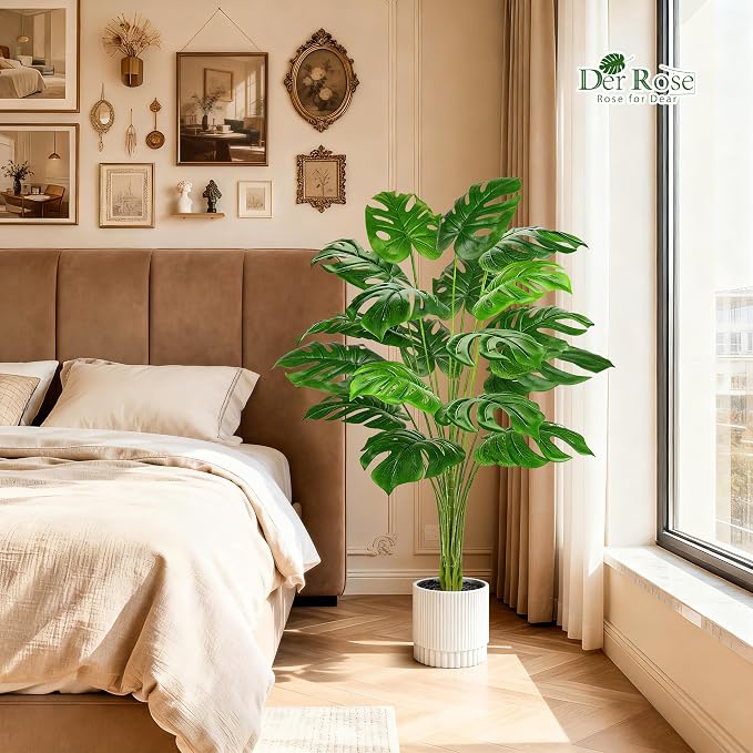 Der Rose 44" Artificial Plants Indoor, Monstera Floor Plant in White Pot | - Image 5
