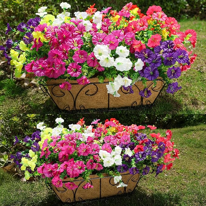 Artificial Flowers for Outdoors Fake Plants Outside Decoration, 12 Bundles Silk - Image 2