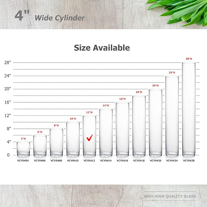 WGVI Quality Thick Weighted Clear Cylinder Glass Vases, Flower Arrangement - Image 3