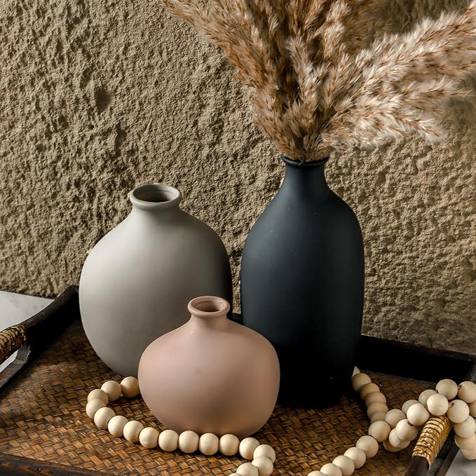 Ceramic Vase Set of 3, Small Modern Minimalist Pottery Vases - Image 3