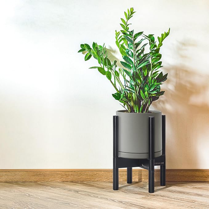 D'vine Dev Ceramic Pot with Ebony Wood Stand, 8 in, 55-B-M-3 | Mid-Century - Image 6