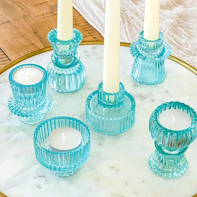 Kate Aspen Vintage Ribbed Glass Black Candlestick Holders, Pillar Candle by KateAspen