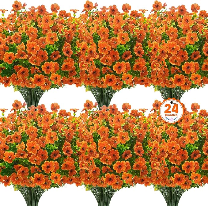24 Pcs Artificial Fall Flowers Fake Mums by OuddyDecor