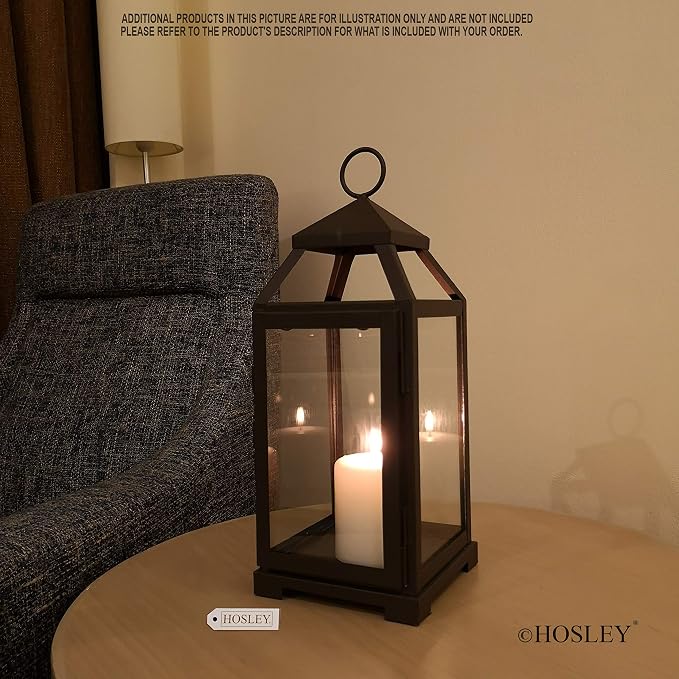 Hosley 14 Inch High Large Clear Glass Iron Classic Style Lantern Elegant Candle - Image 7