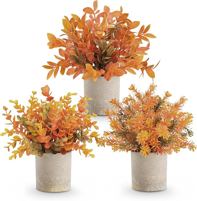 Der Rose 3 Pack Fake Plants Warm Orange Faux Plants by DerRose