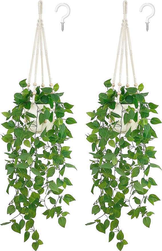 Mkono Fake Hanging Plant, Macrame Hanger by Mkono