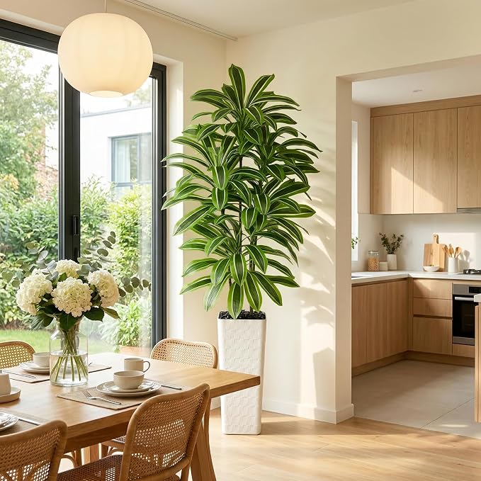 Artificial Dracaena Tree: 7FT Fake Plants Silk Faux Trees（White Pot） | - Image 8