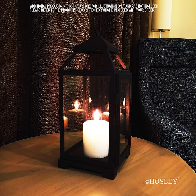 Hosley 14 Inch High Large Clear Glass Iron Classic Style Lantern Elegant Candle - Image 6