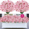 24PCS Artificial Pink Flowers for Outdoors, Realistic Silk Flowers | for by AmberFun