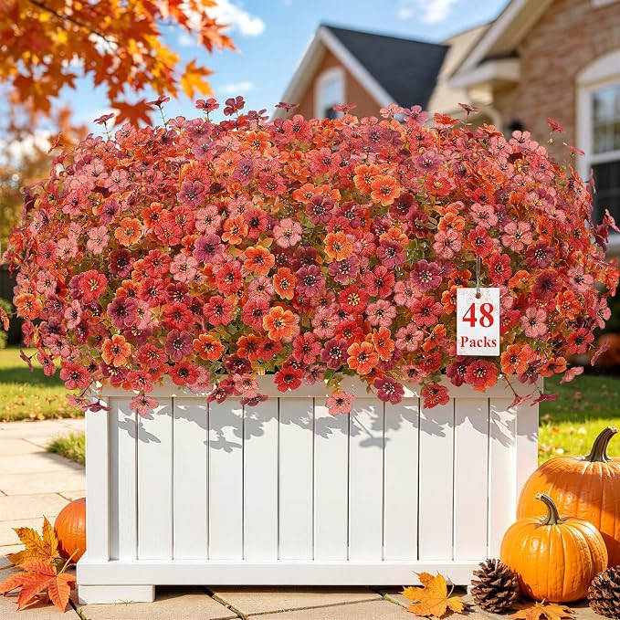 Alupssuc 48 Bundles Artificial Fall Flowers, UV Resistant Faux Mums Porch | by Alupssuc