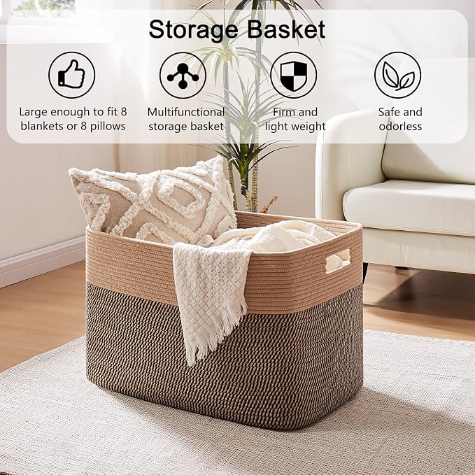 OIAHOMY 108L Extra Large Blanket Basket Dog Toy Basket Yellow | Rectangle Woven - Image 4