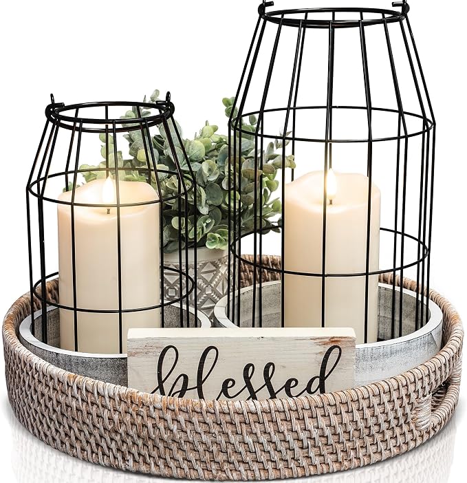 Rustic Farmhouse Lantern Decor Set of 2 by KIBAGA