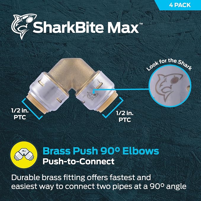 SharkBite Max 1/2 Inch 90 Degree Elbow, Push to Connect Brass Plumbing Fitting - Image 2