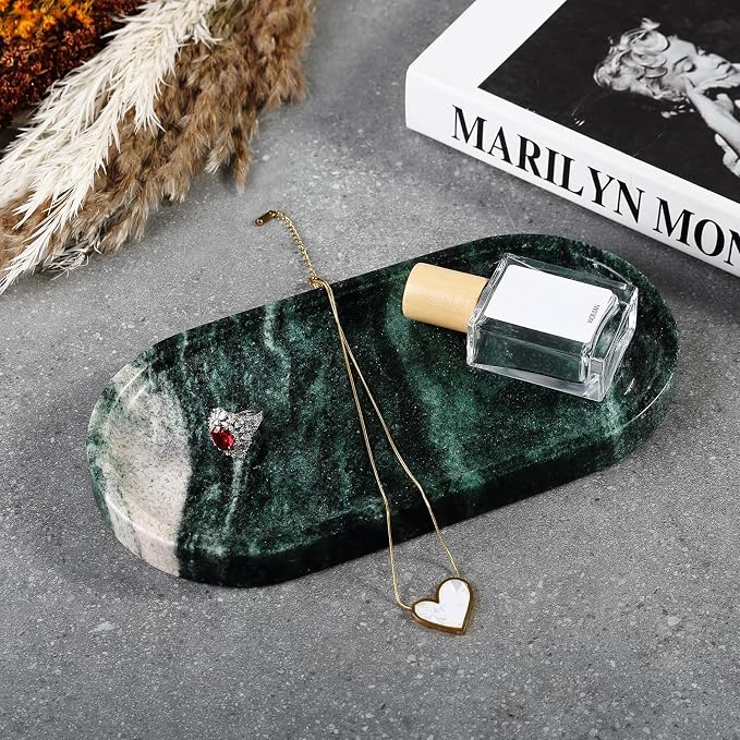 Green Marble Tray for Bathroom Countertop, Stone Jewelry Dish Candle Holder for - Image 5