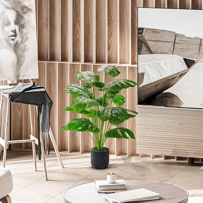 Der Rose 28" Fake Plants, Monstera Floor Plant, reception area and hallway decor - Image 5