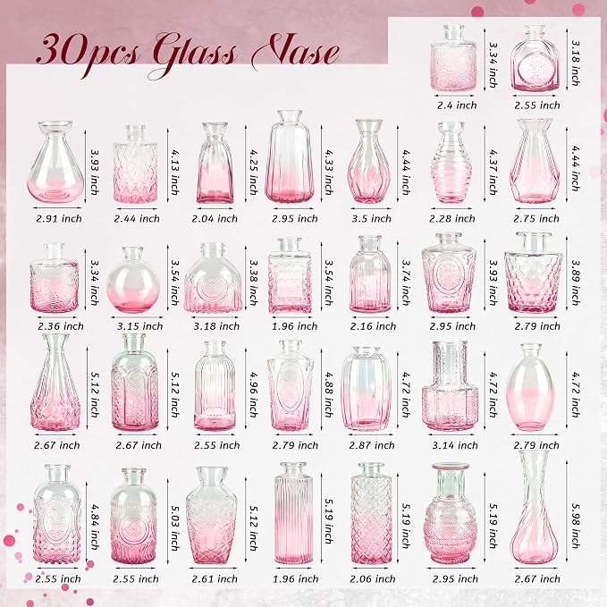 Der Rose 30pcs Glass Bud Vases, charming embossed patterns, thick sturdy glass - Image 3