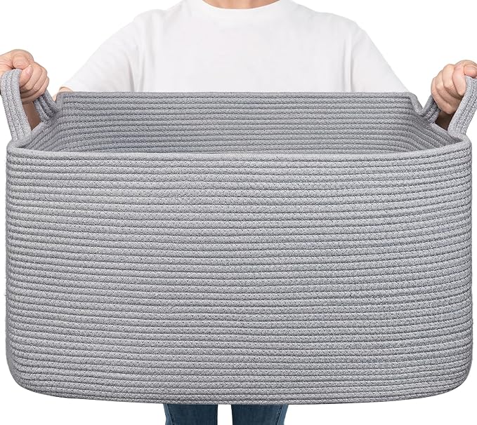 Goodpick Large Woven Rope Blanket Basket, 75L | 21.6'' x 14.9'' x 11.8'' by Goodpick