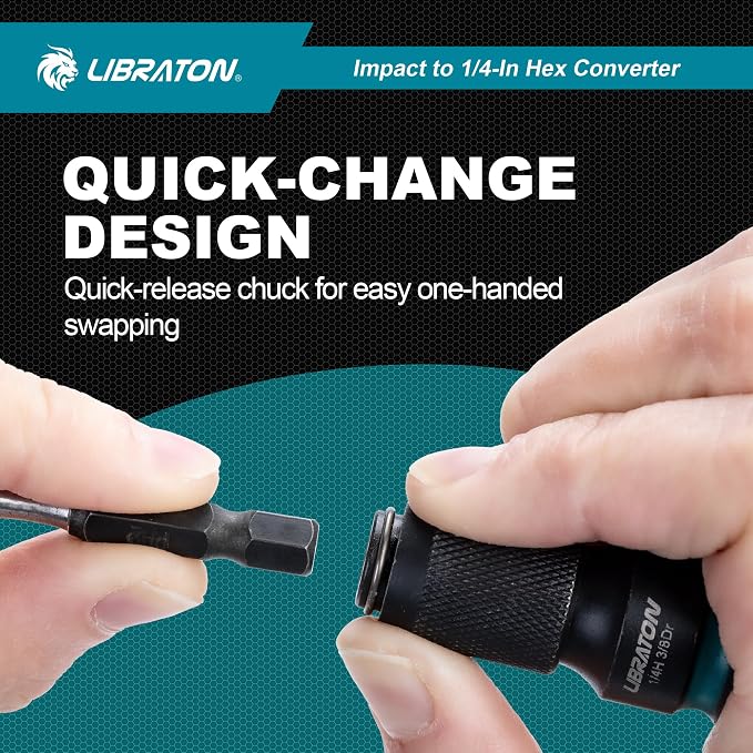 LIBRATON Impact to 1/4 Hex Converter, 1/2 3/8 1/4 Drive, Impact Bit Holder | - Image 2