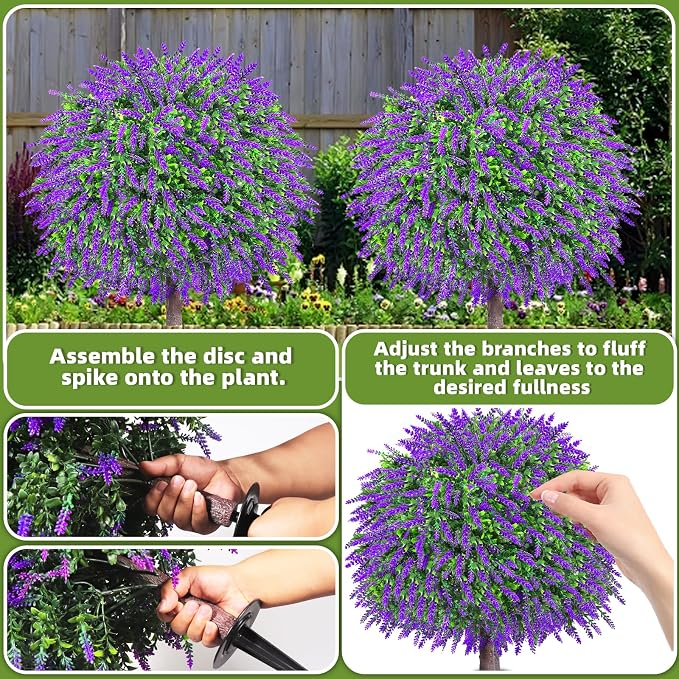 27.5" Artificial Lavender Boxwood Topiary Ball Trees, UV Resistant Faux - Image 6