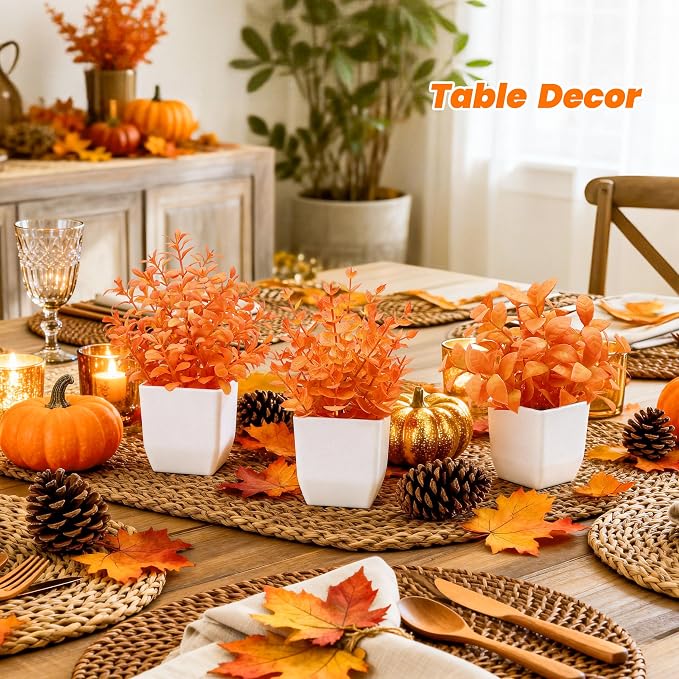 Der Rose 4 Pack Fall Fake Plants in White Pots, Autumn Bathroom Home Decor | - Image 5