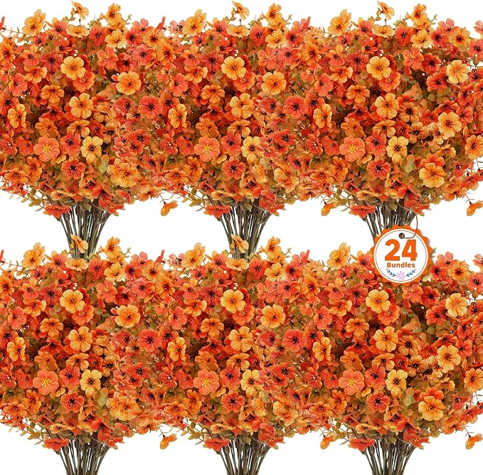 24 Pcs Artificial Fall Flowers Fake Mums by OuddyDecor