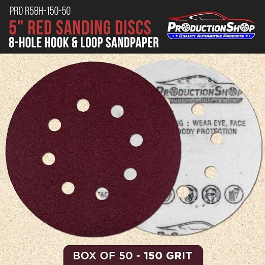 ProductionShop Premium 5" Red 8-Hole Pattern 150 Grit Sanding Discs, Box of 50 - Image 2