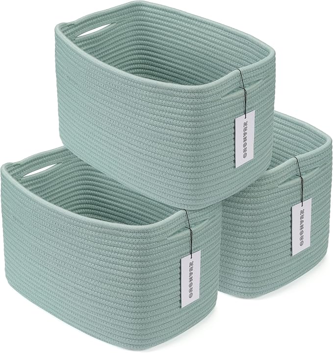 XUANGUO Woven Cotton Rope Storage Baskets 15x10x9.3" 3 Pack Green | Decorative by XUANGUO