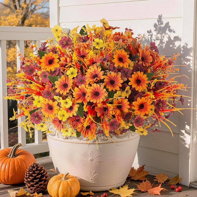 INQCMY Artificial Fall Flowers for Outdoor Porch Decoration by INQCMYPlantRack