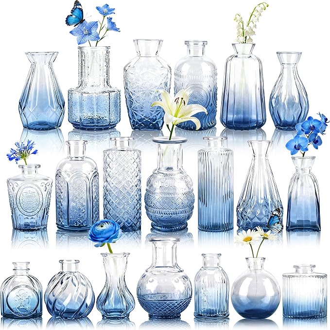 Der Rose 20pcs Glass Bud Vases, translucent glass, vintage etched patterns by DerRose
