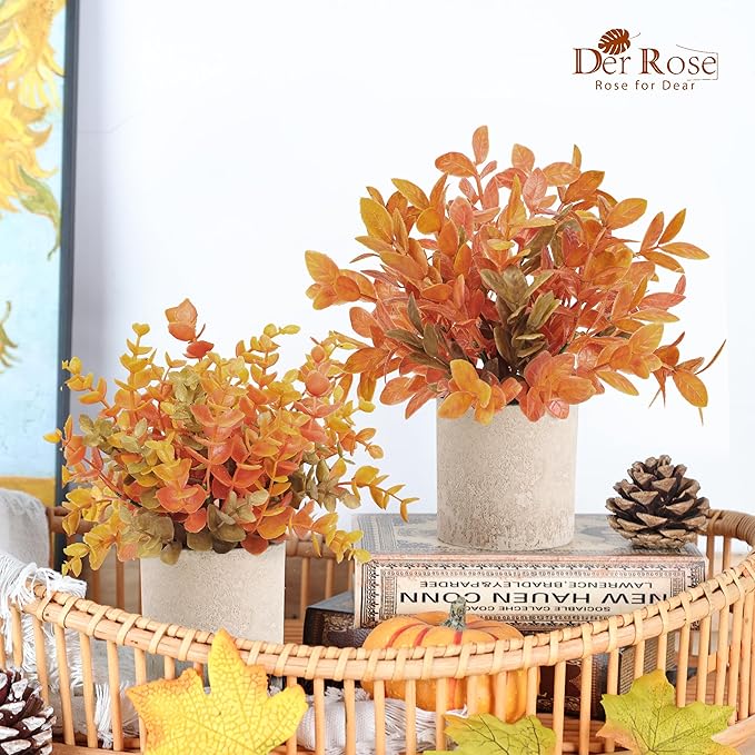 Der Rose 3 Pack Fake Plants Warm Orange Faux Plants - Image 2