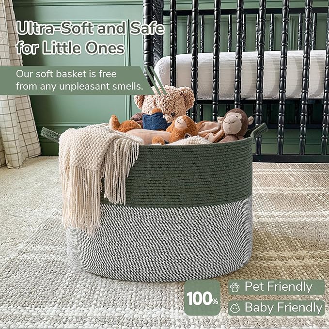 INDRESSME XXXLarge Woven Rope Blanket Basket Living Room Green, 90L | 21.7" x - Image 6