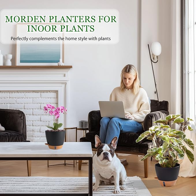 Self Watering Pots for Inoor Ourdoor Plants 10/9/8/7/6.5" Plastic Planters | - Image 2