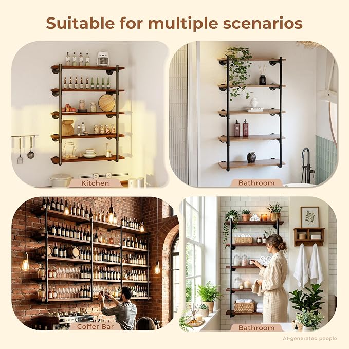 Industrial Wall Mount Pipe Shelf Brackets, Open Bookshelf Brackets - Image 3