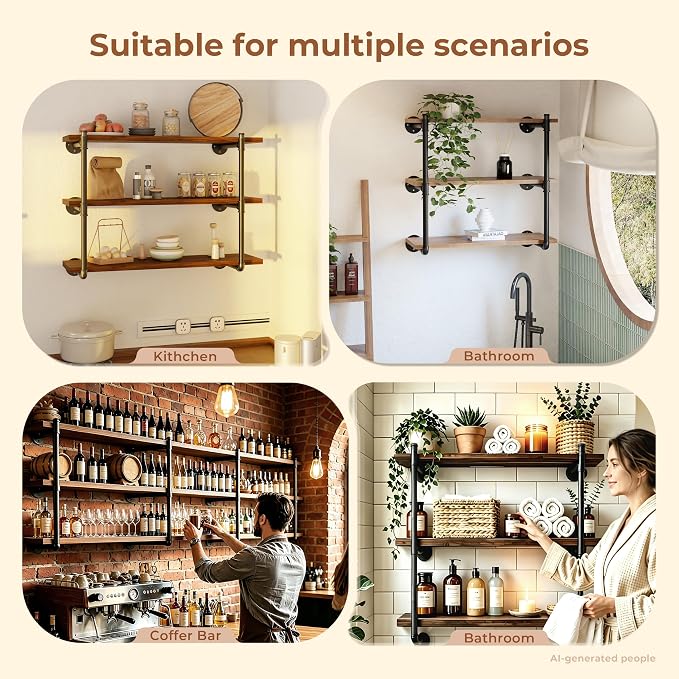 Industrial Wall Mount Pipe Shelf Brackets, Open Bookshelf Brackets - Image 2