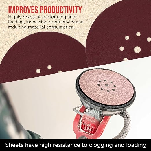 ProductionShop Premium 9" Red 9-Hole Pattern 120 Grit Sanding Discs, Box of 20 - Image 5