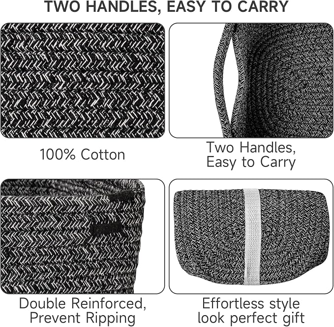 3 Pack Small Storage Baskets for Organizing, 11.8×7.8×5.1", Mixed Black | Woven - Image 6