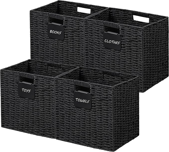 UBBCARE 4 Pack Wicker Basket, 12×12 Storage Cubes by UBBCARE