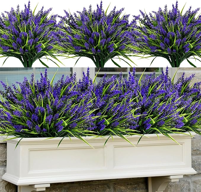 48 Bundles Artificial Lavender Flowers Outdoor UV Resistant, Realistic Plastic by GeegoodsLLC