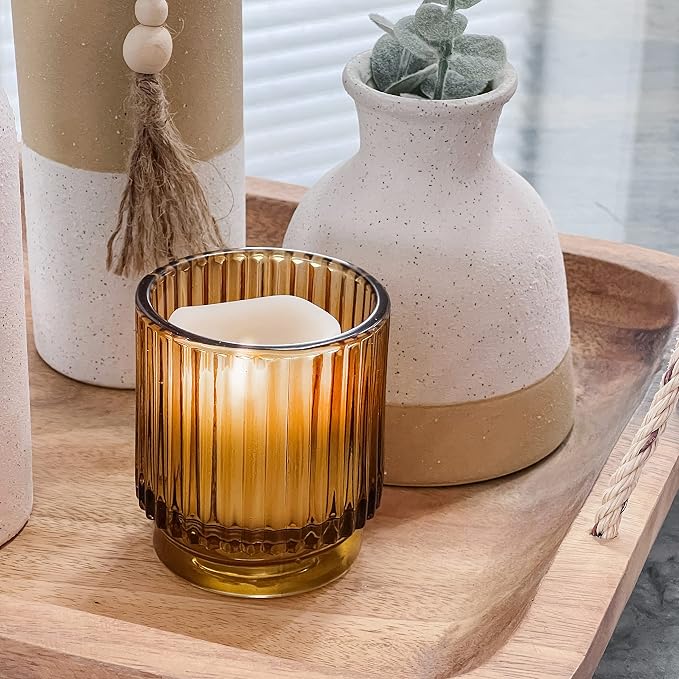 Kate Aspen Vintage Glass Tealight & Amber Votive Candle Holders Rustic Fluted - Image 4