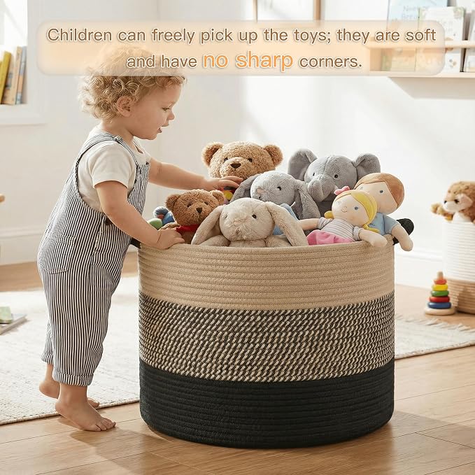 Artfeel 40L Large Cotton Rope Basket, Decorative Woven Blanket Storage - Image 4