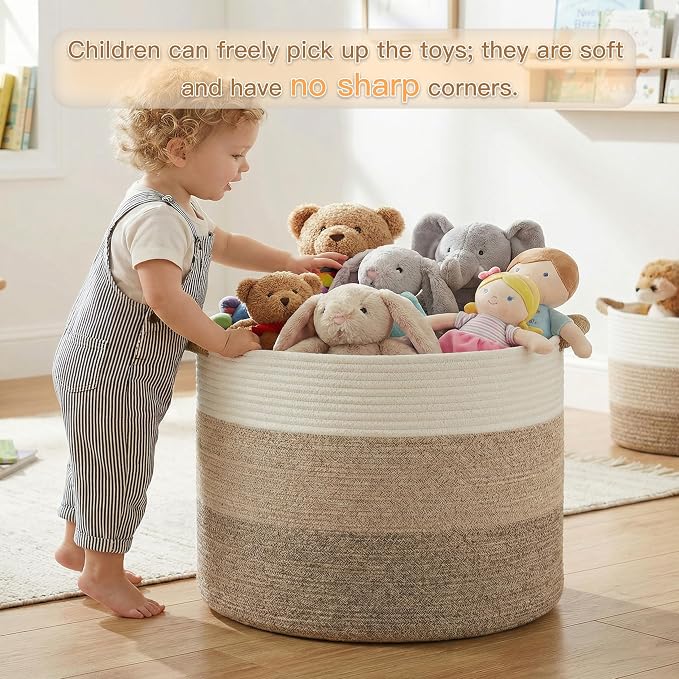 Artfeel 100L Large Cotton Rope Basket, Decorative Woven Blanket Storage - Image 2